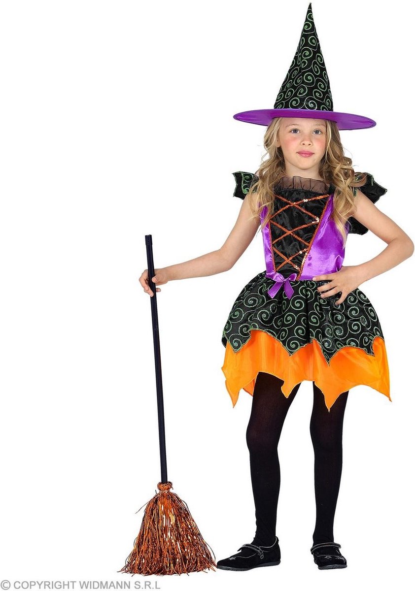 Heks & Spider Lady & Voodoo & Duistere Religie Kostuum | Heks Van Het Pompoenenbos | Meisje | Maat 158 | Halloween | Verkleedkleding